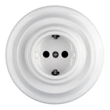 Bohemia-Design - Porzellan-Retro-Wandsteckdose mit Rahmen, SCHUKO 250 V/16 A, weiß