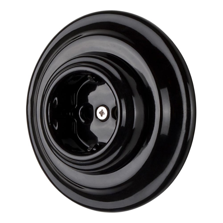 Bohemia-Design - Porzellan-Retro-Wandsteckdose mit Rahmen SCHUKO 250V/16A schwarz