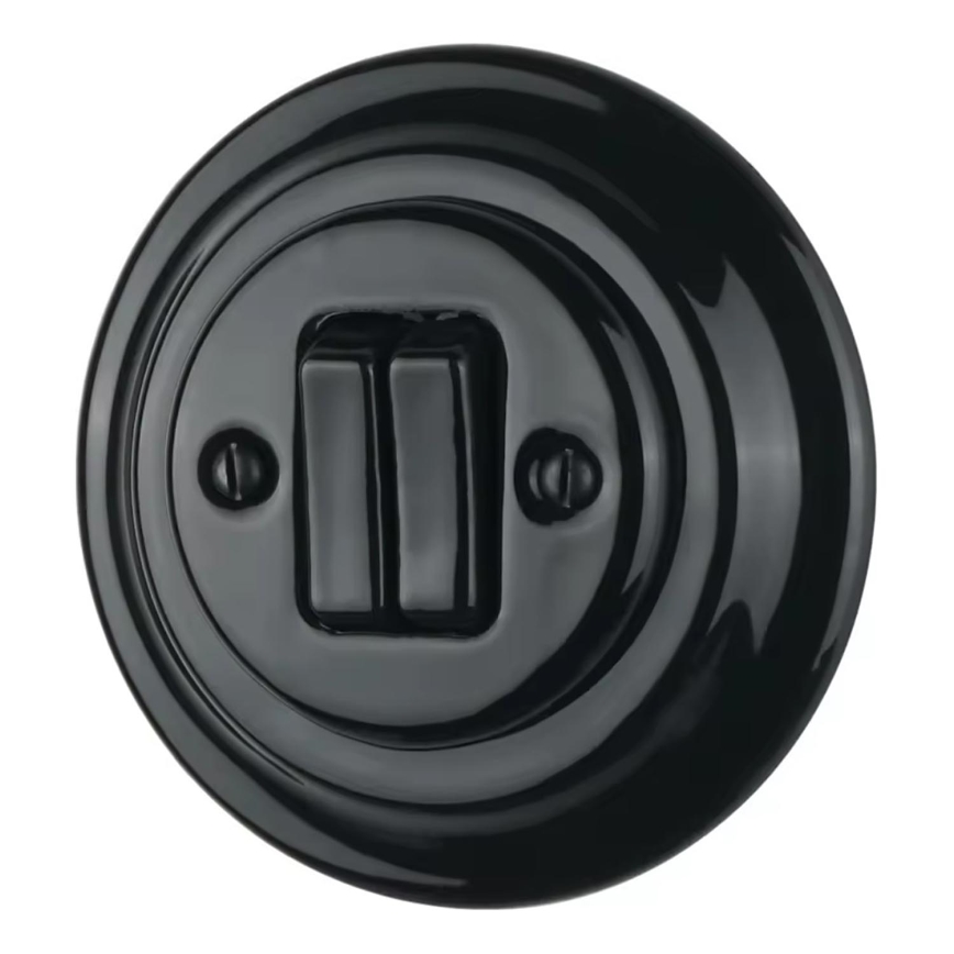 Bohemia-Design - Retro-Doppelschalter aus Porzellan mit Rahmen Nr. 5, schwarz