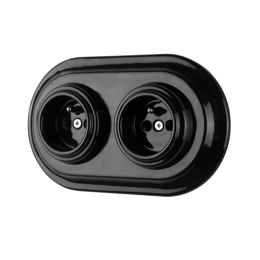 Bohemia-Design - Retro-Haushaltssteckdose aus Porzellan, rahmenlos, 250V/16A, schwarz