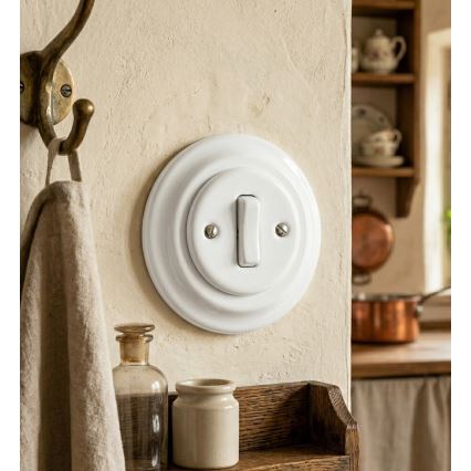 Bohemia-Design - Retro-Klingeltaster aus Porzellan mit Rahmen, weiß