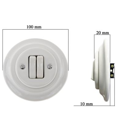 Bohemia-Design - Retro-Porzellan-Doppelschalter mit Rahmen Nr. 5 weiß