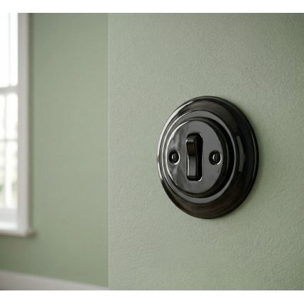 Bohemia-Design - Retro-Porzellan-Einfachschalter mit Rahmen Nr. 6, schwarz