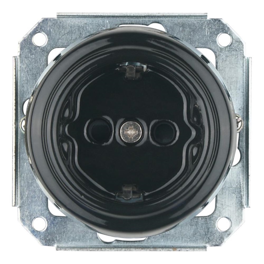 Bohemia-Design - Retro-Wandsteckdose aus Porzellan, rahmenlos, SCHUKO 250 V / 16 A, schwarz