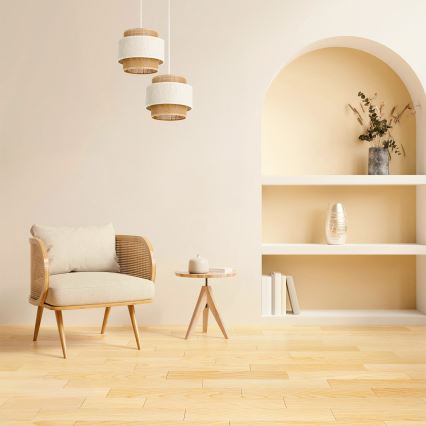 BOHO Pendelleuchte mit Textilkabel 2xE27/60W/230V creme/jute