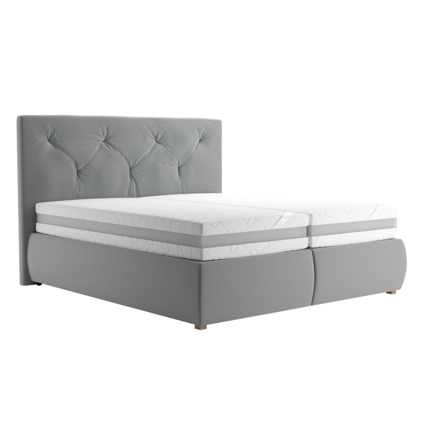 Boxspringbett ELEN 180x200 cm, grau, mit Matratze und Topper