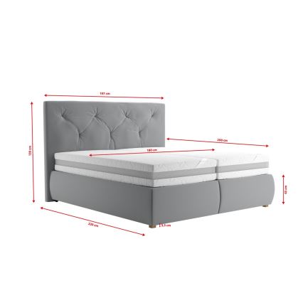Boxspringbett ELEN 180x200 cm, grau, mit Matratze und Topper