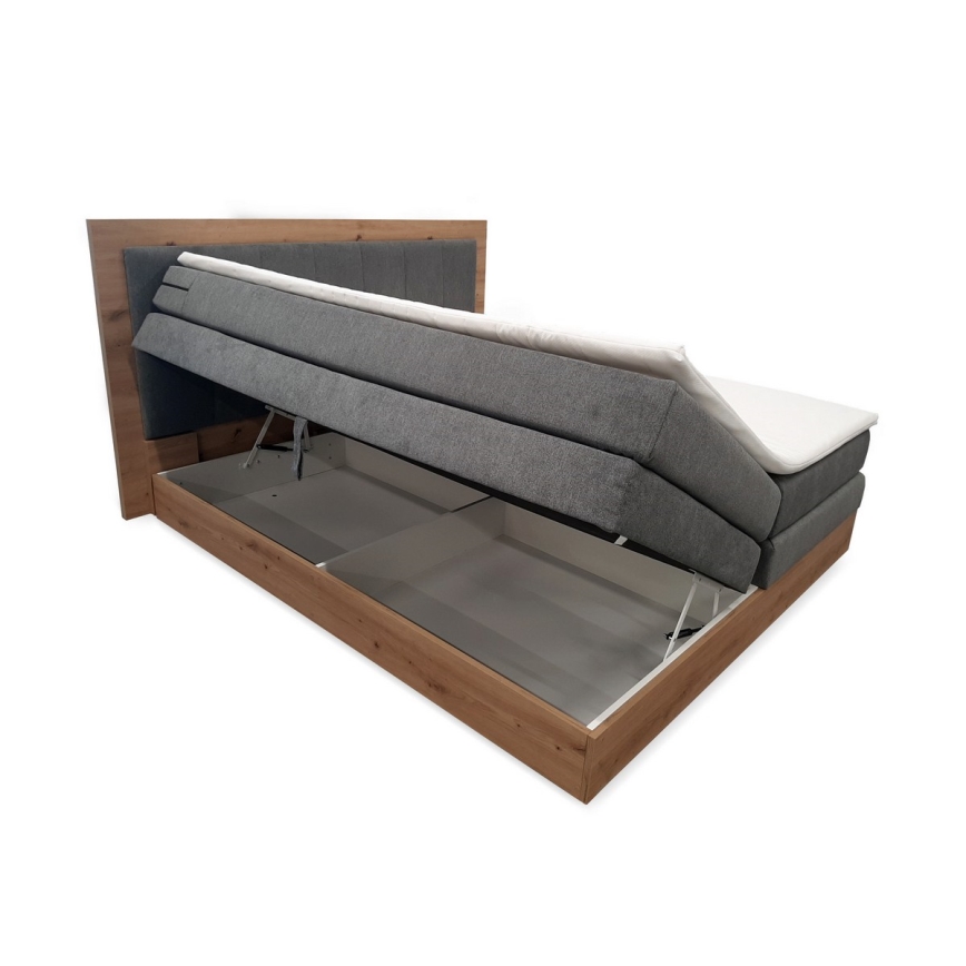 Boxspringbett JASMINE 180×200 cm mit Matratzen, Topper und Stauraum, grau