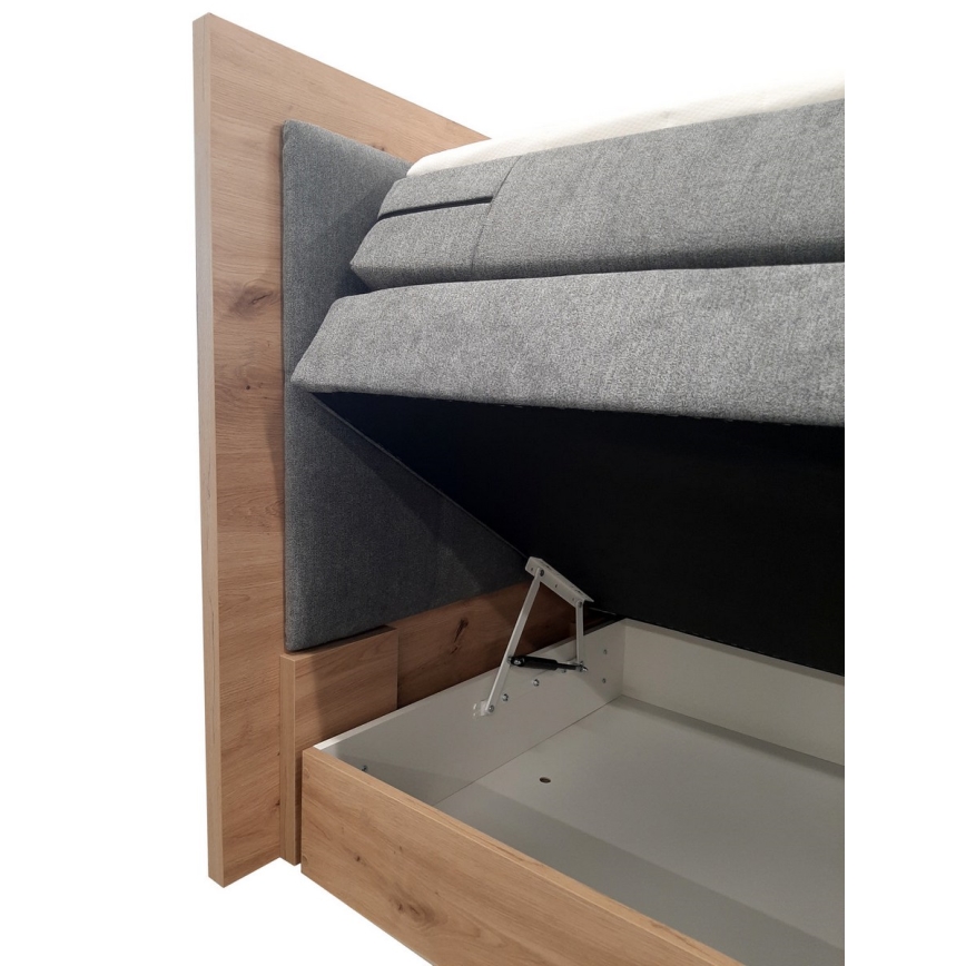 Boxspringbett JASMINE 180×200 cm mit Matratzen, Topper und Stauraum, grau