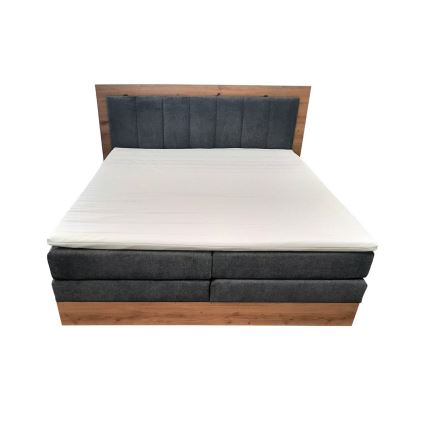 Boxspringbett JASMINE 180×200 cm mit Matratzen, Topper und Stauraum, grau