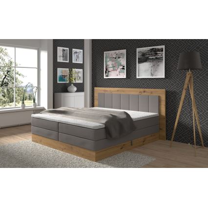 Boxspringbett JASMINE 180×200 cm mit Matratzen, Topper und Stauraum, grau