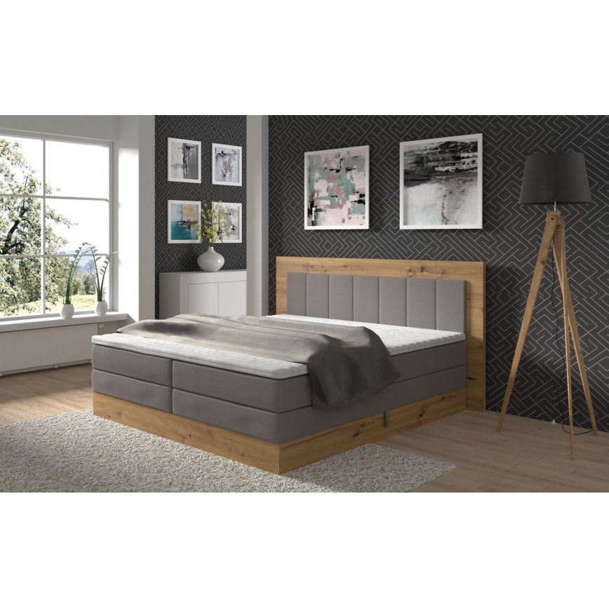 Boxspringbett JASMINE 180×200 cm mit Matratzen, Topper und Stauraum, grau