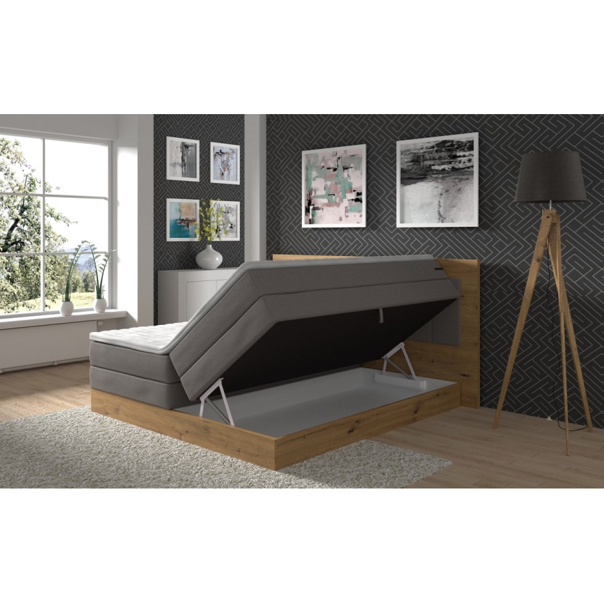 Boxspringbett JASMINE 180×200 cm mit Matratzen, Topper und Stauraum, grau