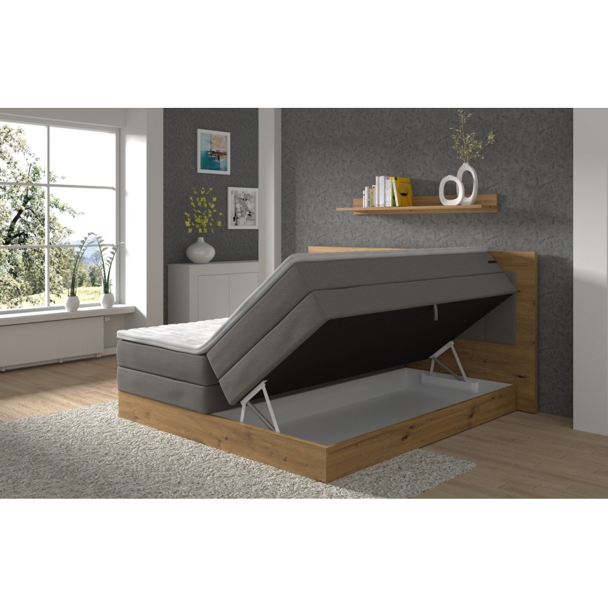 Boxspringbett mit Matratzen und Topper sowie Stauraum JASMINE 180x200 cm grau