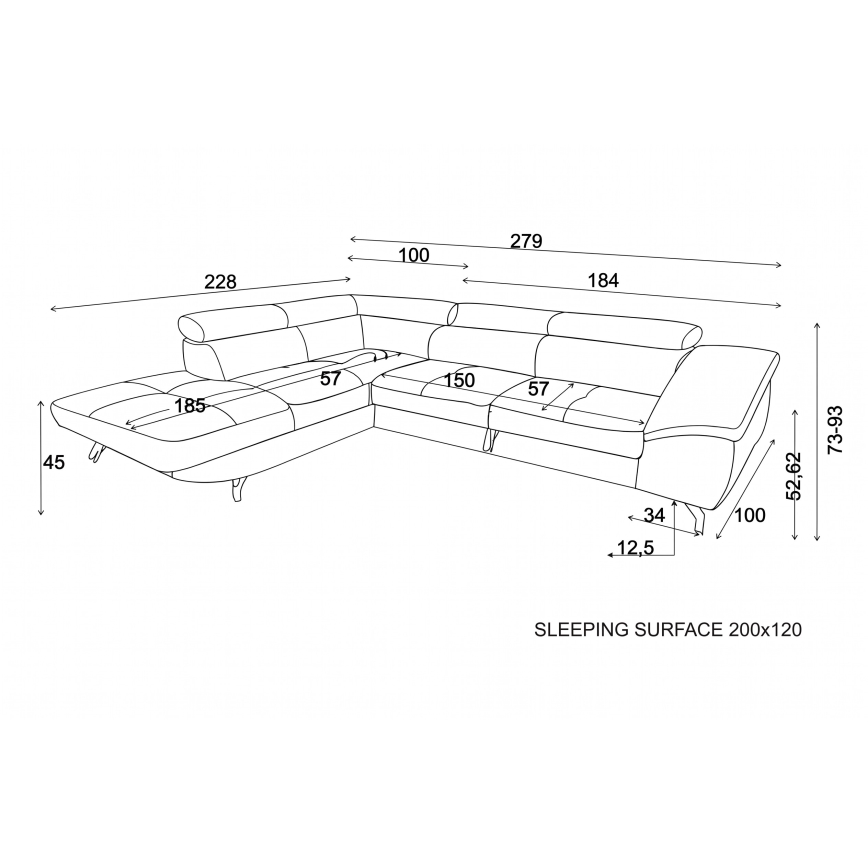 BRESCIA Ecksofa, ausziehbar mit Stauraum, L‑Form, links, Beige