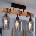Brilagi - Anbauleuchte WOOD GLASS 3xE27/60W/230V Kiefer/Schwarz/Rauchgrau