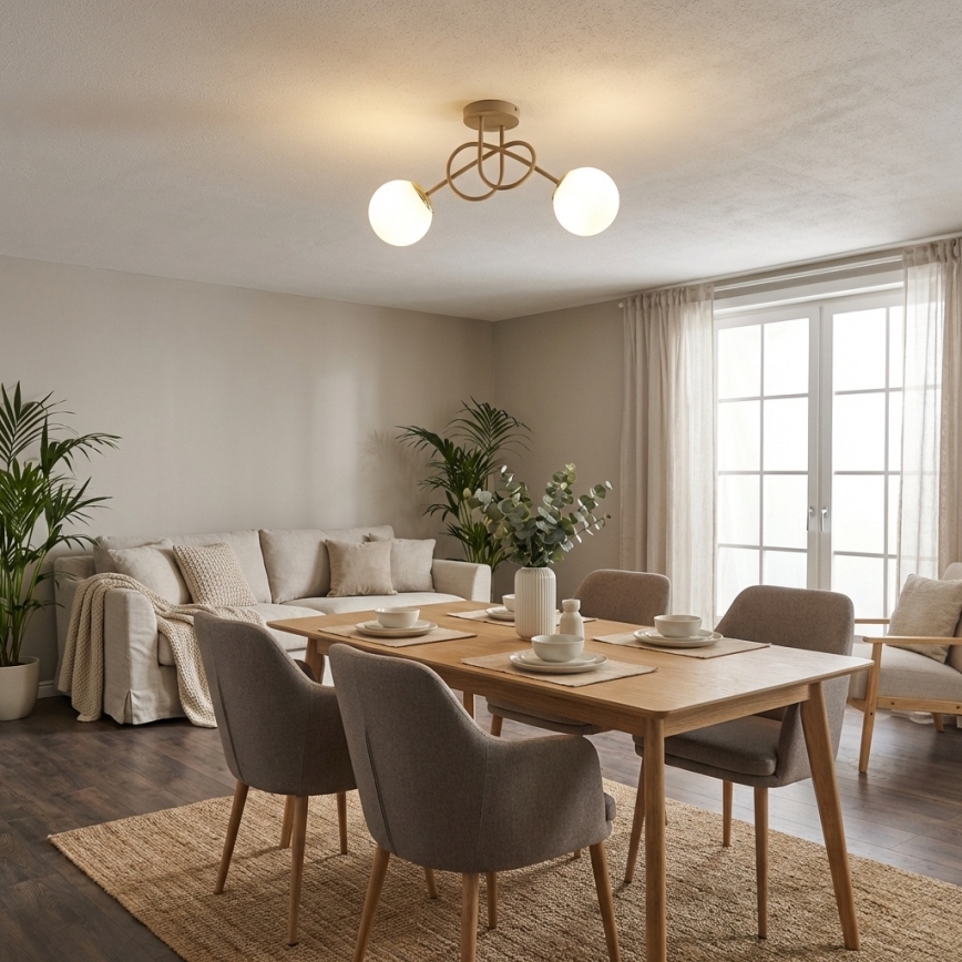 BRILAGI - Aufbau-Deckenleuchte MILO ECRU 2xE27/60W/230V, Beige/Gold