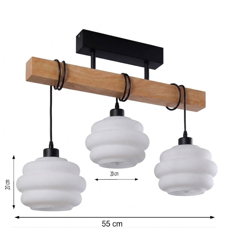 Brilagi - Aufbau-Deckenleuchte WOOD GLASS 3xE27/60W/230V Kiefer/Schwarz/Weiß