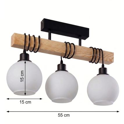 Brilagi - Aufbau-Deckenleuchte WOOD GLASS 3xE27/60W/230V Kiefer/Schwarz/Weiß