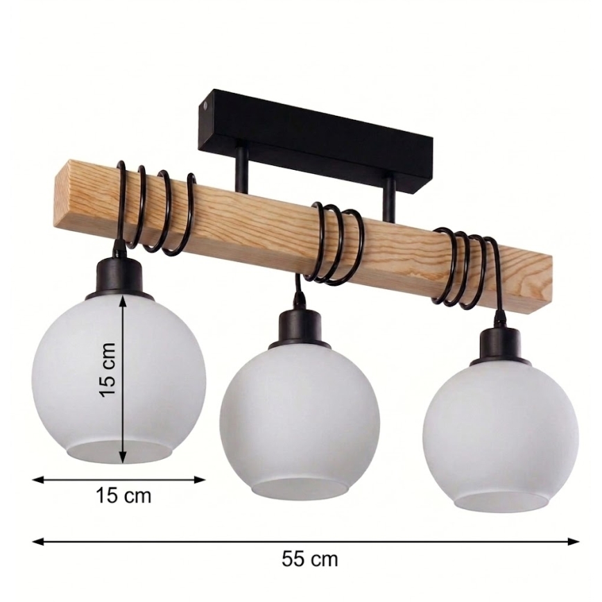 Brilagi - Aufbau-Deckenleuchte WOOD GLASS 3xE27/60W/230V Kiefer/Schwarz/Weiß