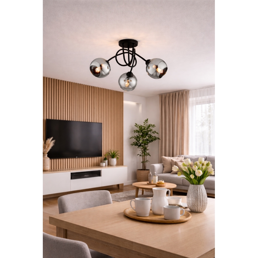 Brilagi - Aufgesetzte Deckenleuchte DIOR 3xE27/60W/230V schwarz/rauchgrau