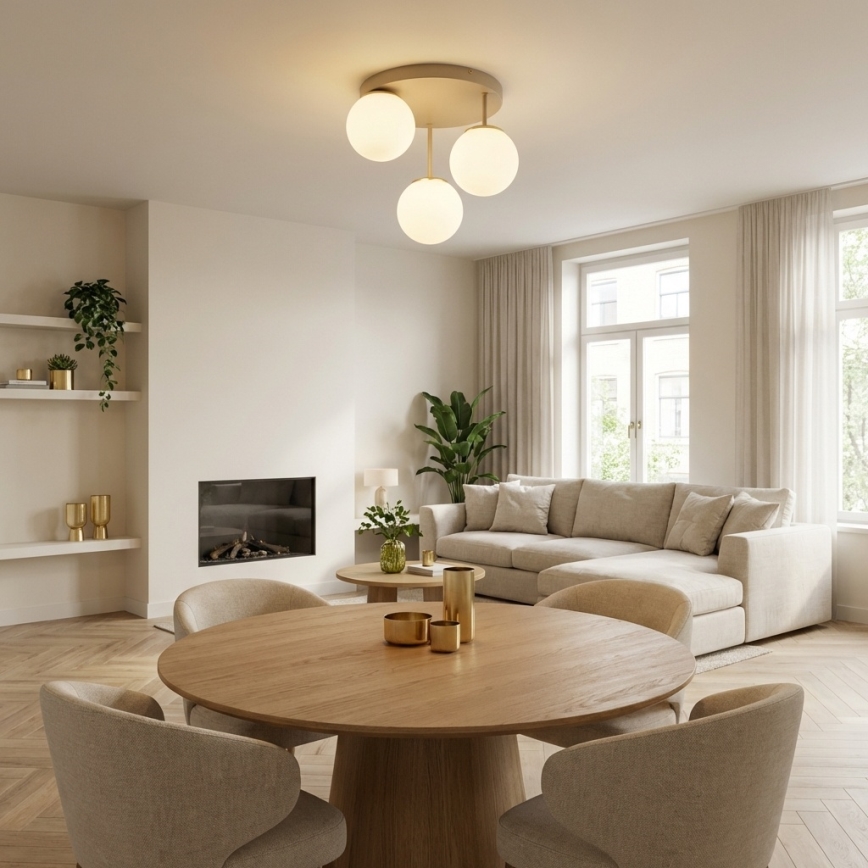 BRILAGI - Aufgesetzte Deckenleuchte MILO ECRU 3xE27/60W/230V Beige/Gold