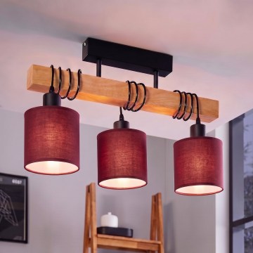 Brilagi - Aufgesetzte Deckenleuchte NUBILA 3xE27/60W/230V Kiefer/Pompeji-Rot