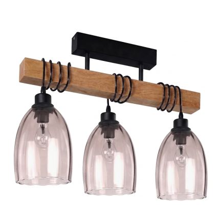 Brilagi - Aufgesetzte Deckenleuchte WOOD GLASS 3xE27/60W/230V Kiefer/Schwarz/rauchiges Beige