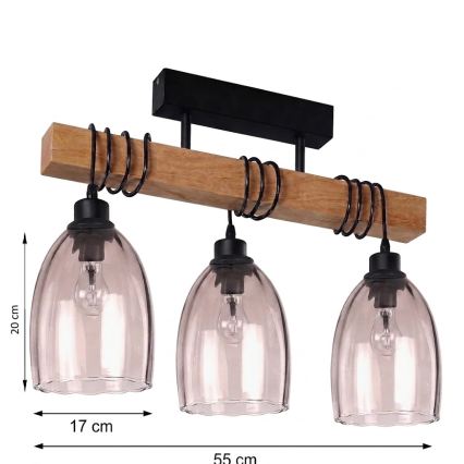 Brilagi - Aufgesetzte Deckenleuchte WOOD GLASS 3xE27/60W/230V Kiefer/Schwarz/rauchiges Beige