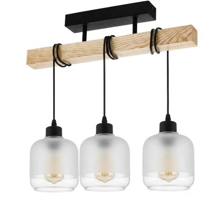Brilagi - Aufgesetzte Deckenleuchte WOOD GLASS 3xE27/60W/230V Kiefer/Schwarz/Weiß