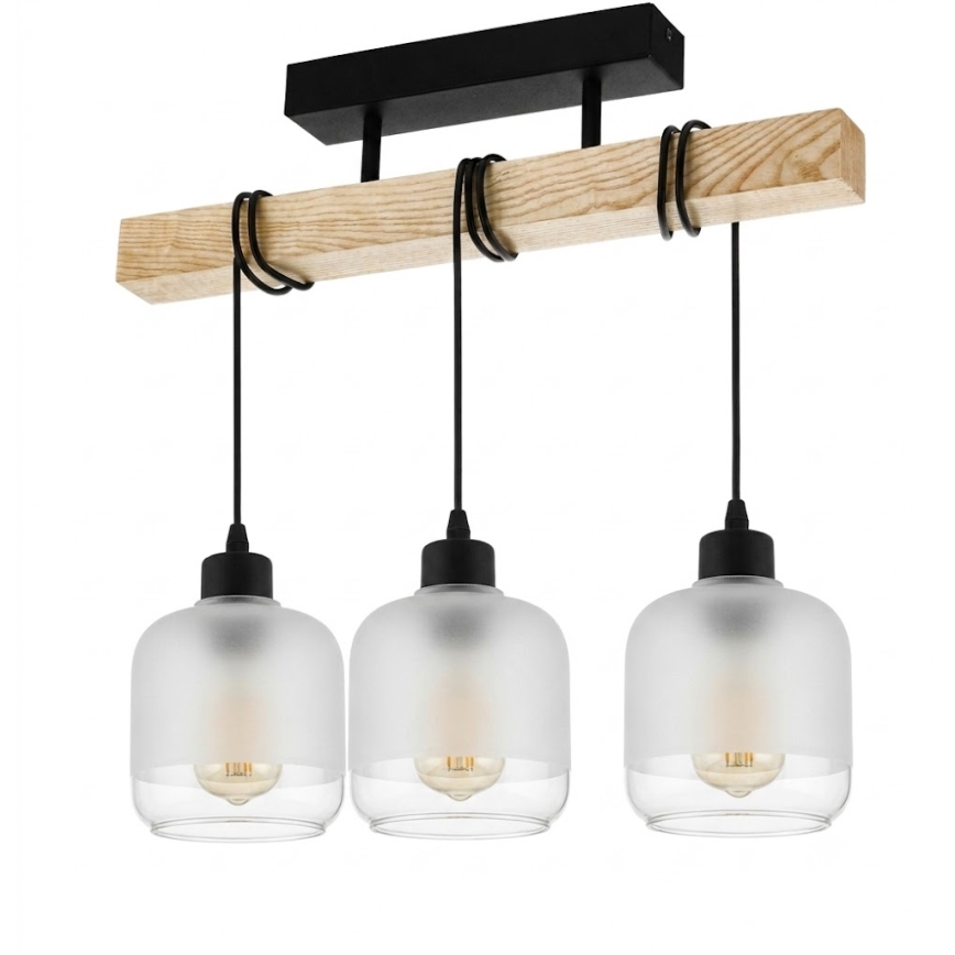 Brilagi - Aufgesetzte Deckenleuchte WOOD GLASS 3xE27/60W/230V Kiefer/Schwarz/Weiß