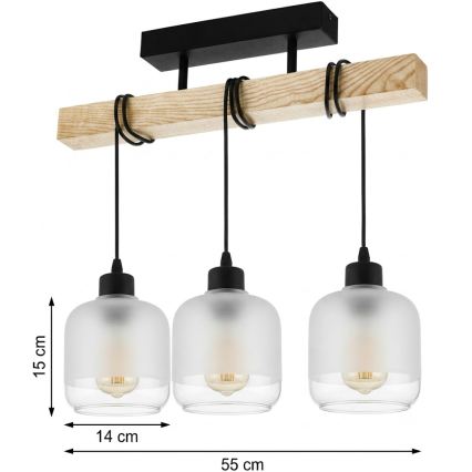Brilagi - Aufgesetzte Deckenleuchte WOOD GLASS 3xE27/60W/230V Kiefer/Schwarz/Weiß