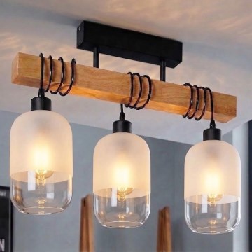 Brilagi - Aufgesetzte Deckenleuchte WOOD GLASS 3xE27/60W/230V Kiefer/schwarz/weiß