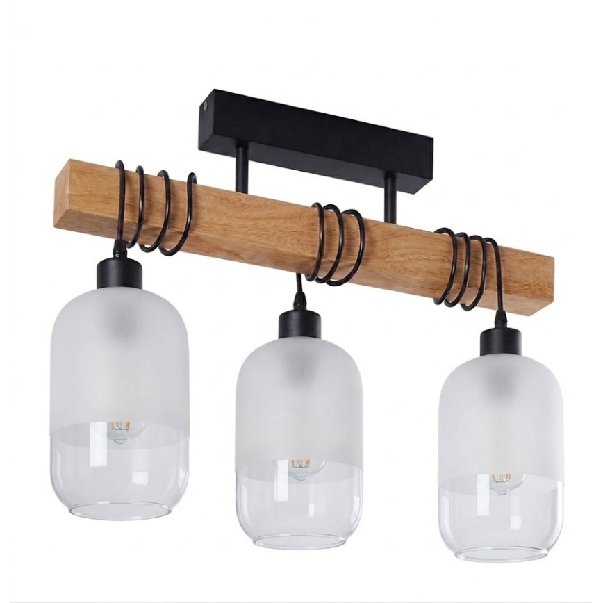 Brilagi - Aufgesetzte Deckenleuchte WOOD GLASS 3xE27/60W/230V Kiefer/schwarz/weiß