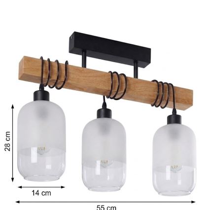Brilagi - Aufgesetzte Deckenleuchte WOOD GLASS 3xE27/60W/230V Kiefer/schwarz/weiß