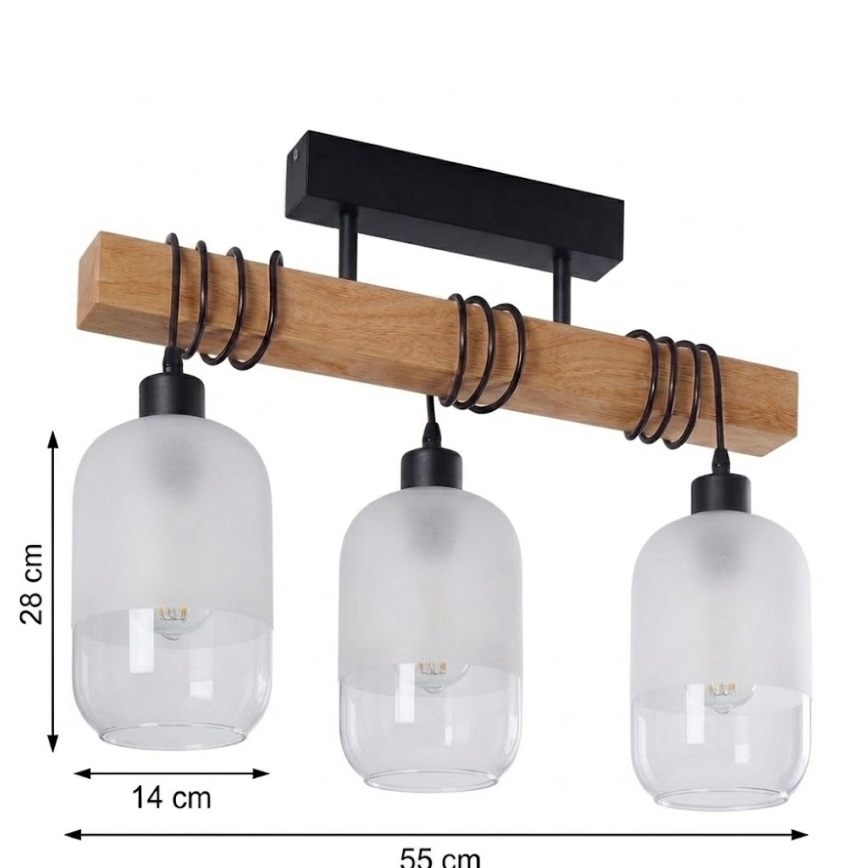 Brilagi - Aufgesetzte Deckenleuchte WOOD GLASS 3xE27/60W/230V Kiefer/schwarz/weiß