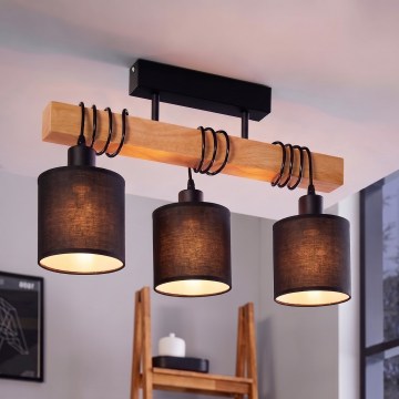 Brilagi - Aufgesetzter Kronleuchter NUBILA 3xE27/60W/230V Kiefer/Schwarz