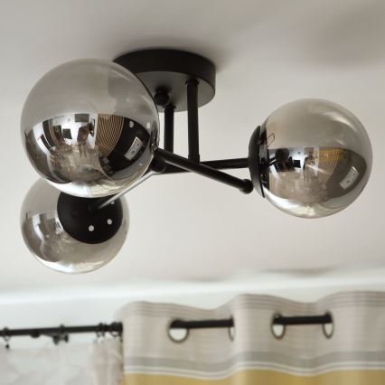 Brilagi - Aufputz-Deckenleuchte MALIVA 3xE14/15W/230V schwarz/rauchglas