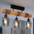 Brilagi - Aufputz-Deckenleuchte WOOD GLASS 3xE27/60W/230V Kiefer/Schwarz/rauchgrau