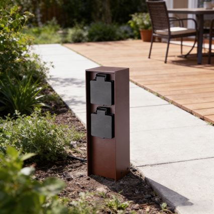 Brilagi - Außen-Steckdosensäule PILLAR 2-fach SCHUKO 230 V IP44 braun