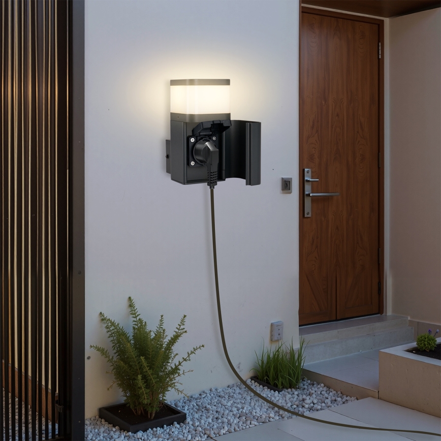 Brilagi - Außenwandleuchte mit SCHUKO-Steckdose PILLAR 1xG9/11W/230V IP44 anthrazit