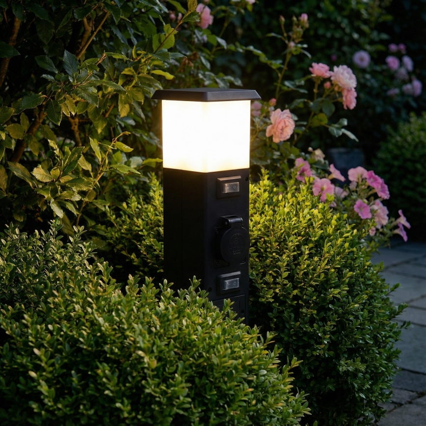 Brilagi - Außenleuchte mit 2 SCHUKO-Steckdosen 1xE14/15W/230V IP44 schwarz