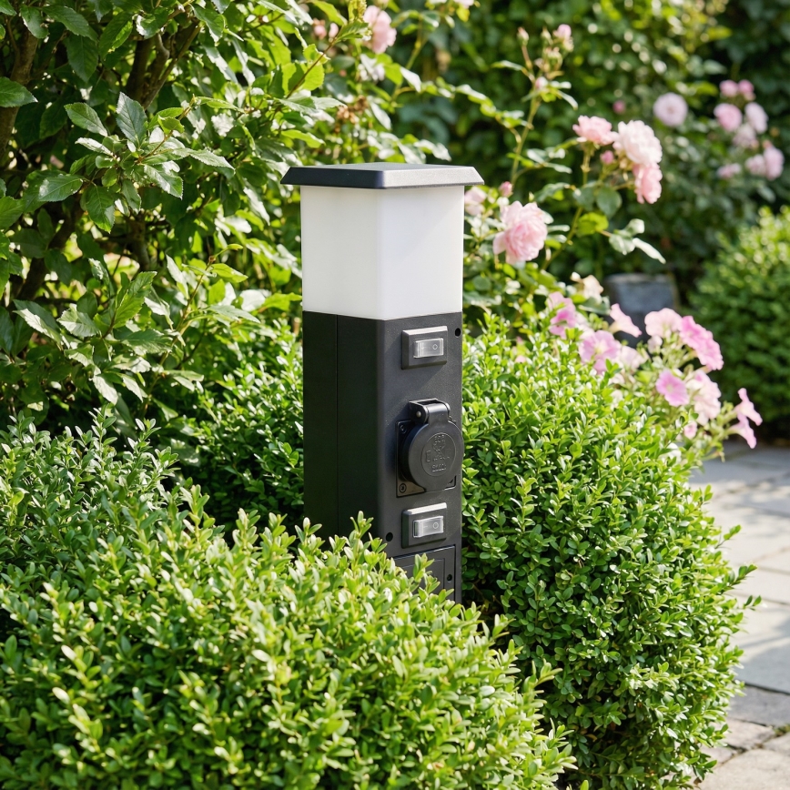 Brilagi - Außenleuchte mit 2 SCHUKO-Steckdosen 1xE14/15W/230V IP44 schwarz