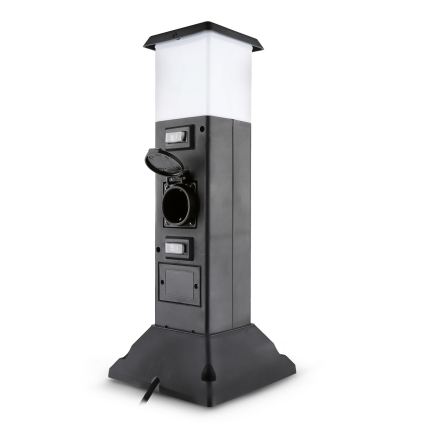 Brilagi - Außenleuchte mit 2 SCHUKO-Steckdosen 1xE14/15W/230V IP44 schwarz