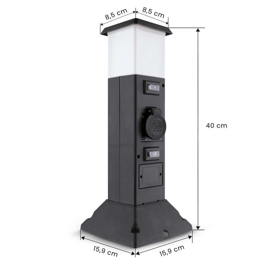 Brilagi - Außenleuchte mit 2 SCHUKO-Steckdosen 1xE14/15W/230V IP44 schwarz