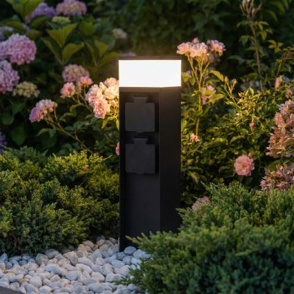 Brilagi - Außenleuchte mit 2 SCHUKO-Steckdosen 1xG9/11W/230V IP44 schwarz