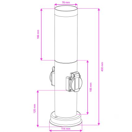 BRILAGI - Außenleuchte mit 2 SCHUKO-Steckdosen NOVA 1xE27/15W/230V 40 cm IP44 mattchrom