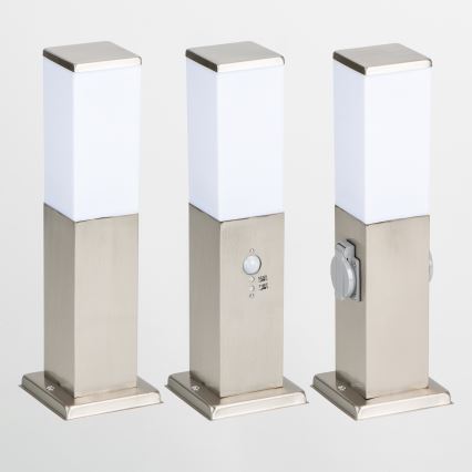Brilagi - Außenleuchte mit 2 SCHUKO-Steckdosen NOVA 1xE27/15W/230V 40 cm IP44 mattchrom