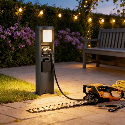 Brilagi - Außenleuchte mit 2 SCHUKO-Steckdosen PILLAR 1xG9/11W/230V IP44 Anthrazit
