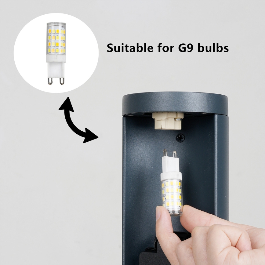 Brilagi - Außenleuchte mit 2 SCHUKO-Steckdosen PILLAR 1xG9/11W/230V IP44 Anthrazit